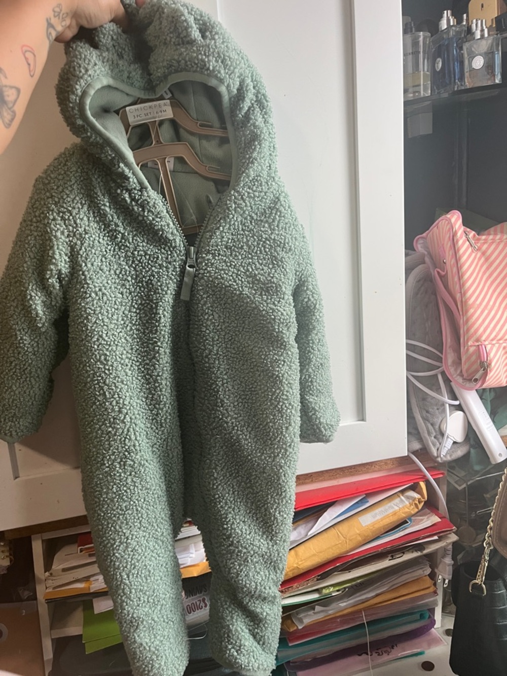 wonder nation Mint Green Sherpa Hooded One-Piece Footie